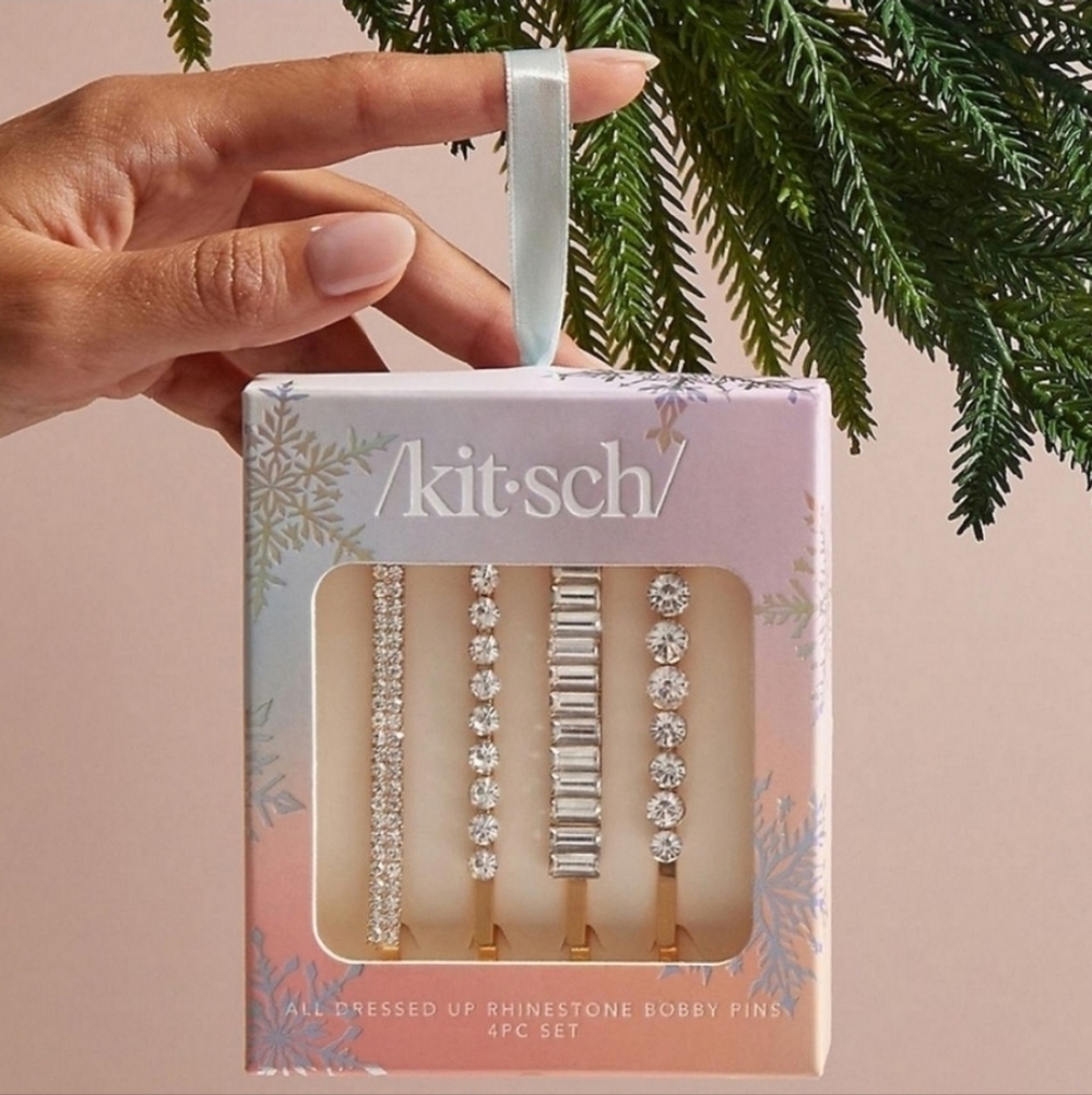 NEW /KIT-SCH/  Rhinestone Bobby Pins Set of 4 Gold Christmas Stocking Stuffer